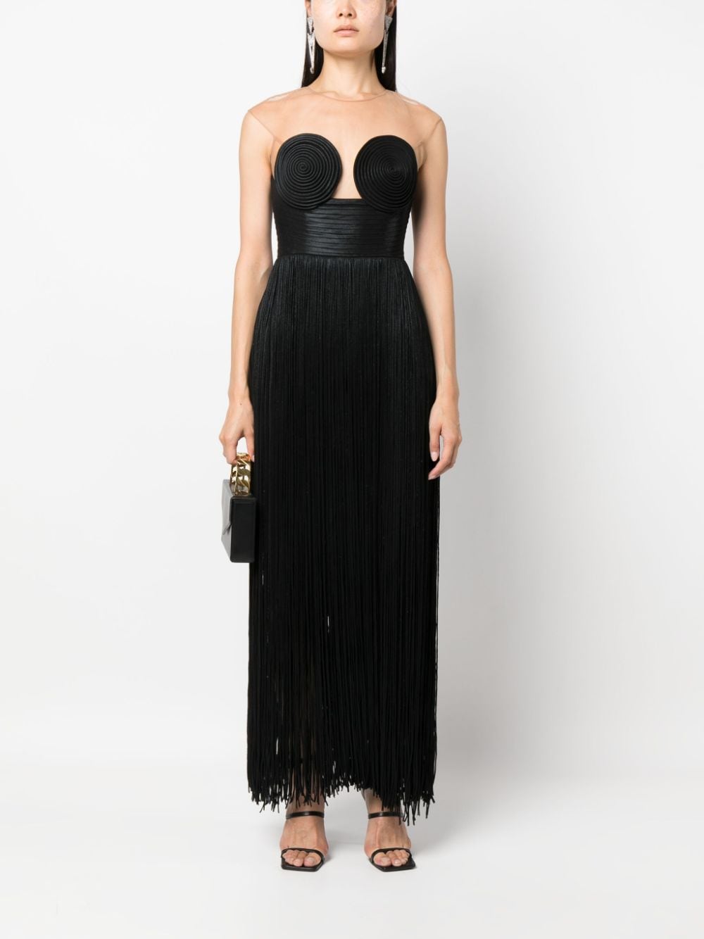 Shop Ana Radu Fringed Corset-style Gown In Black