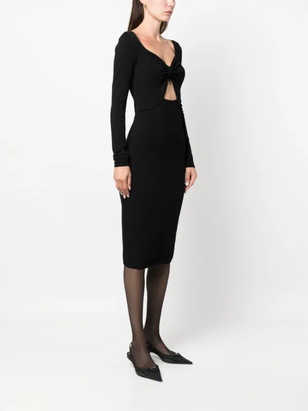 giambattista valli little black dresses 2010s Giambattista Valli Black Dress Stretch Sleeveless Dress w Front  Metallic Thread Wool Inset