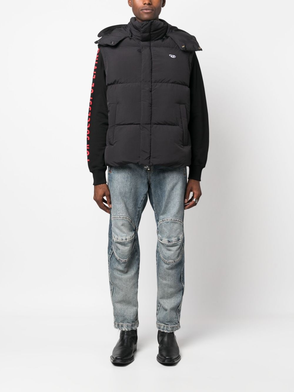 Diesel logo-patch hooded padded gilet - Zwart