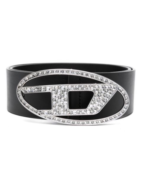 Diesel rhinestone-logo leather belt Women