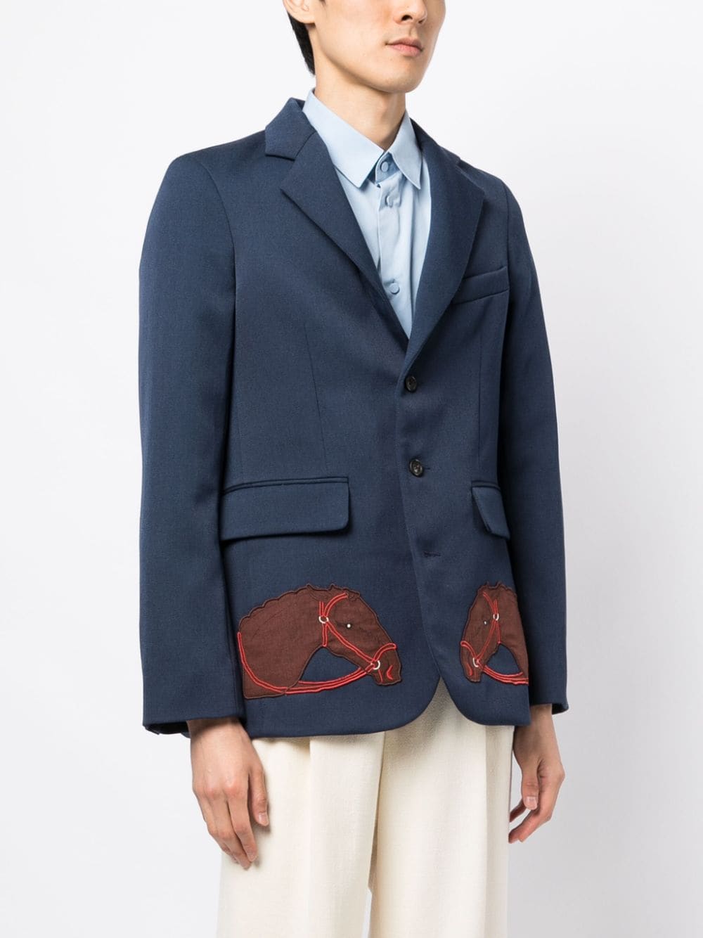 Shop Bode Pony Appliqué Suit Jacket In Blue