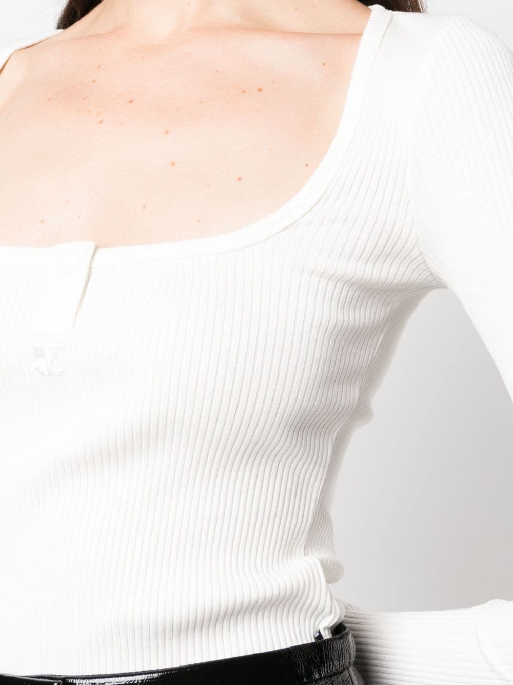 Shop Courrèges Logo-patch Ribbed Cotton Bodysuit In White