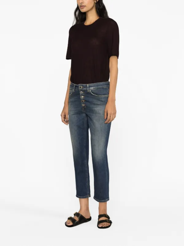 Button fly cropped store jeans