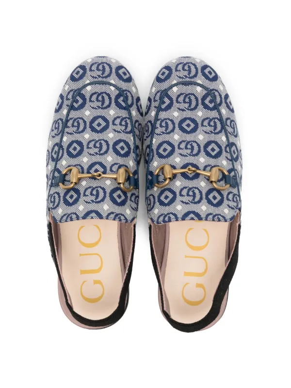 Gucci Kids Princetown Double G pattern Slippers Blue FARFETCH UK