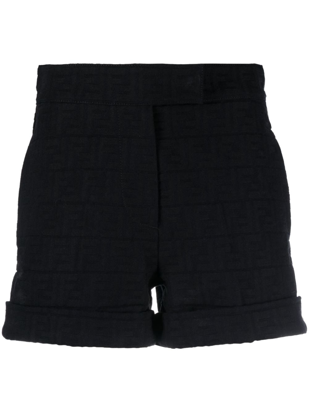 Shop Fendi Jacquard Ff-motif Denim Shorts In Blue