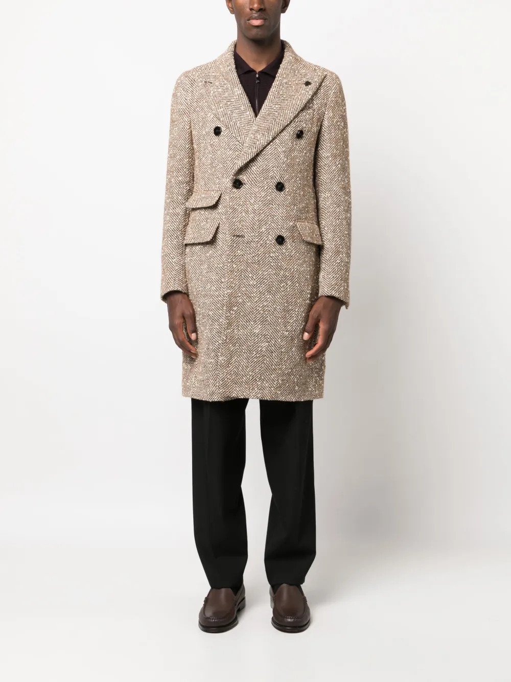 Gabriele Pasini herringbone-pattern double-breasted coat - Beige