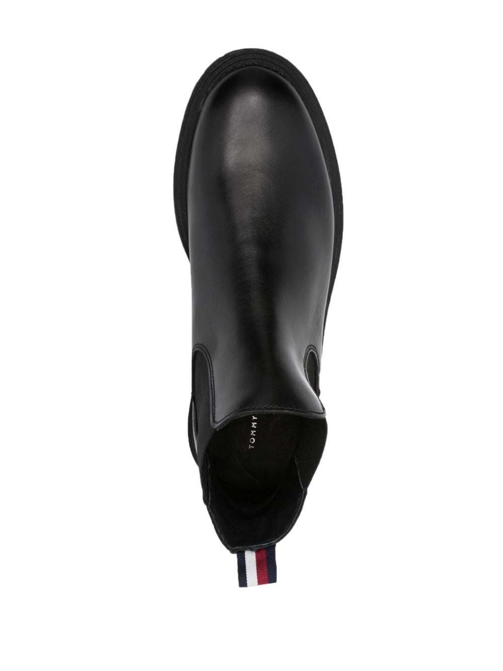 Shop Tommy Hilfiger Round-toe Slip-on Leather Boots In Black