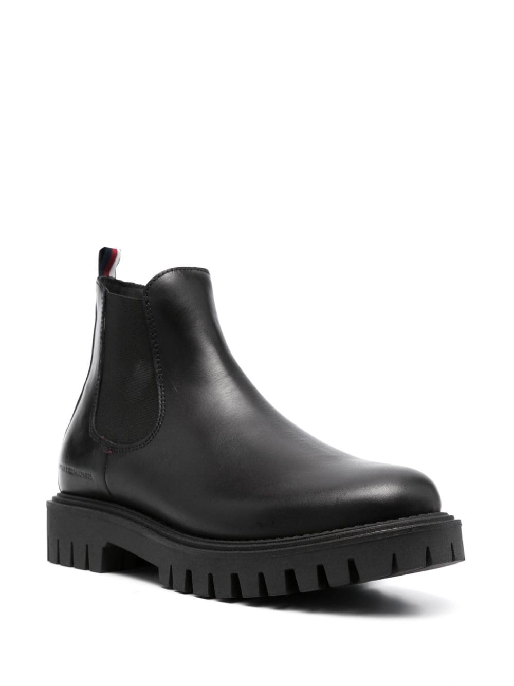 Shop Tommy Hilfiger Round-toe Slip-on Leather Boots In Black