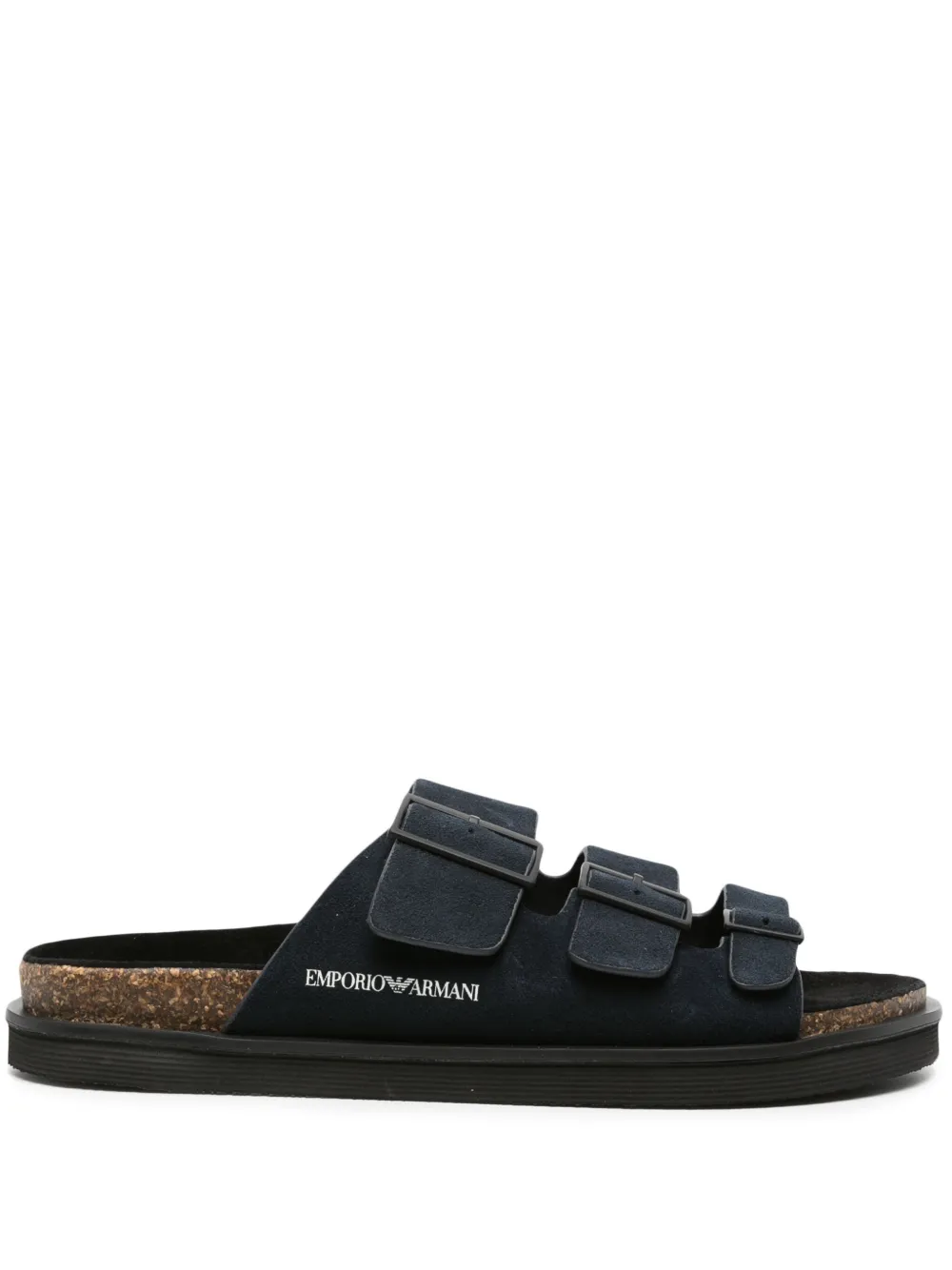 Emporio Armani Logo-print Suede Slides In Blue
