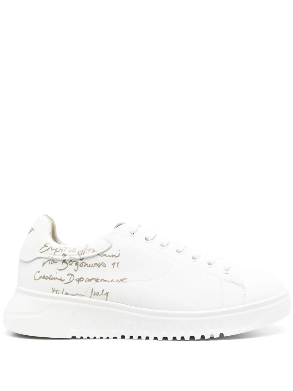 Shop Emporio Armani Calligraphy-print Leather Sneakers In White