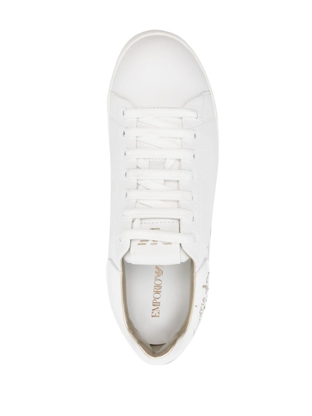 Shop Emporio Armani Calligraphy-print Leather Sneakers In White