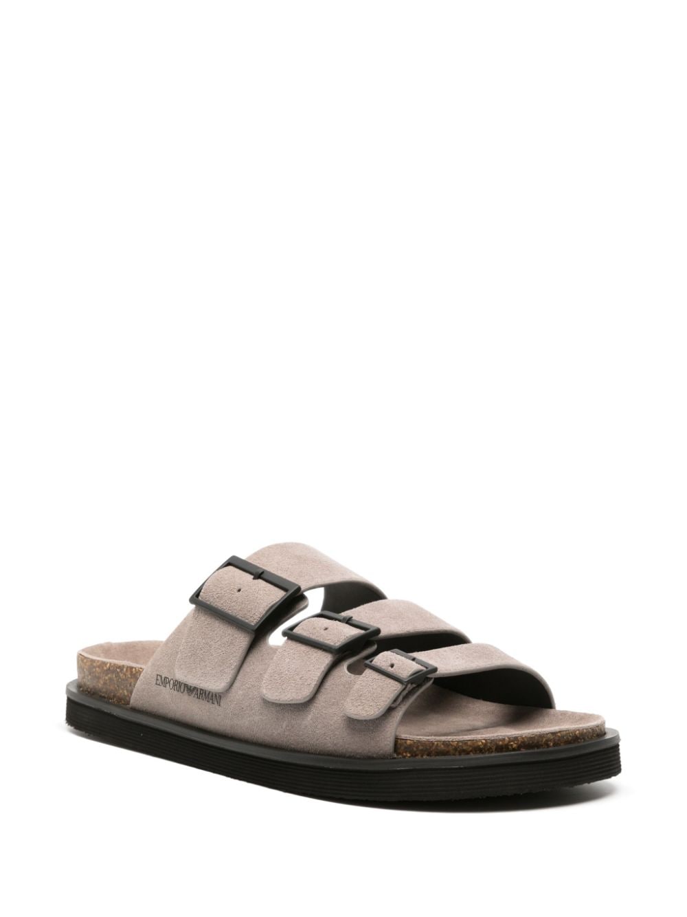 Shop Emporio Armani Debossed-logo Suede Sandals In Grau