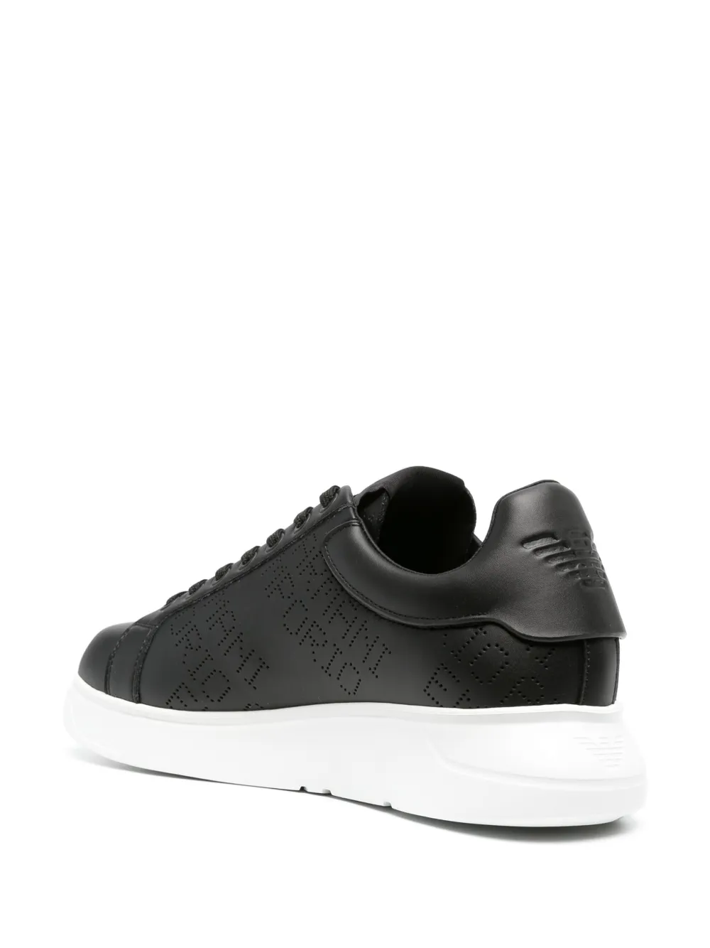 Shop Emporio Armani Icon Logo-perforated Leather Sneakers In Black