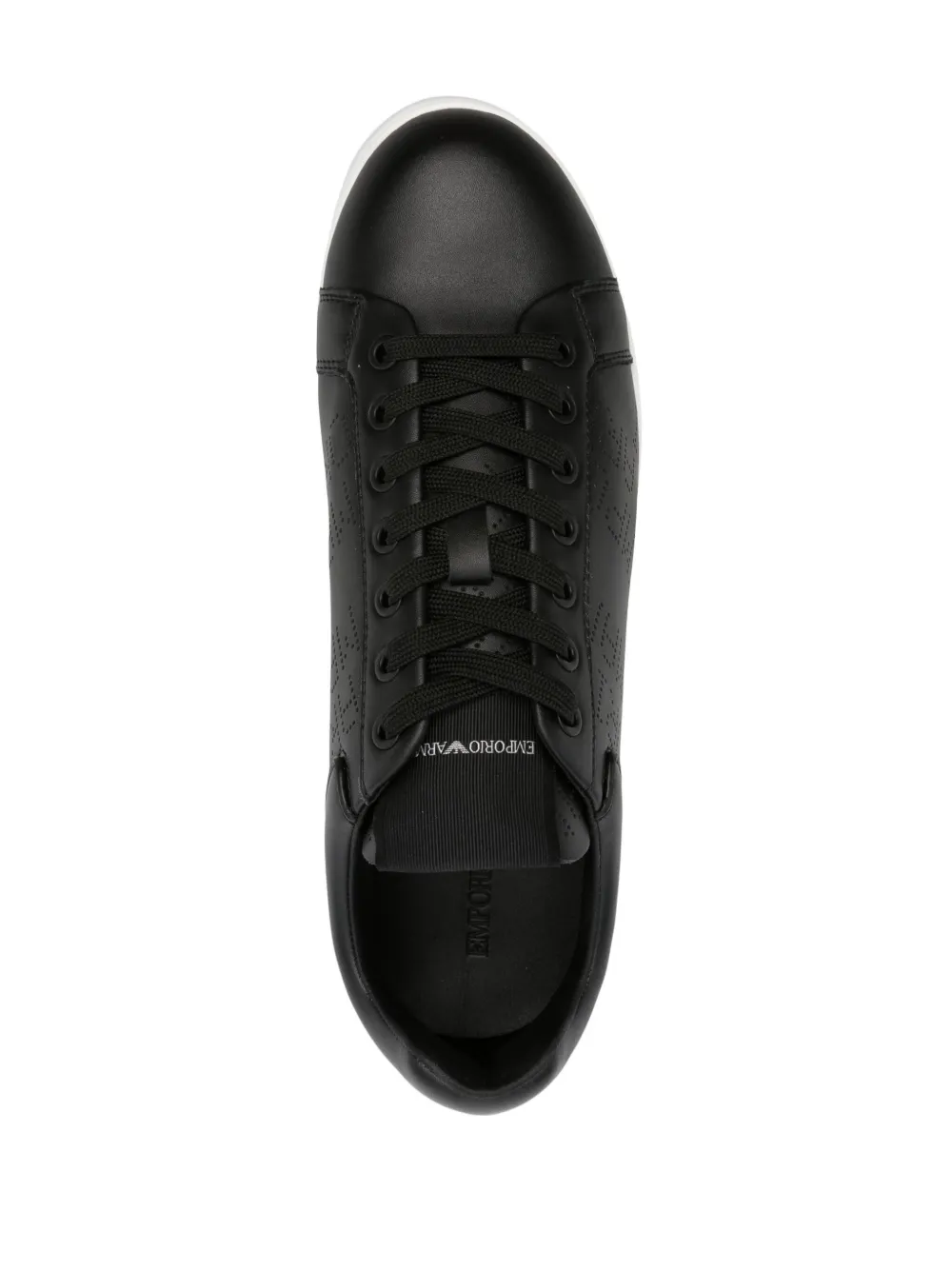 Shop Emporio Armani Icon Logo-perforated Leather Sneakers In Black