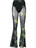 Richard Quinn floral-print mesh flared trousers - Blue