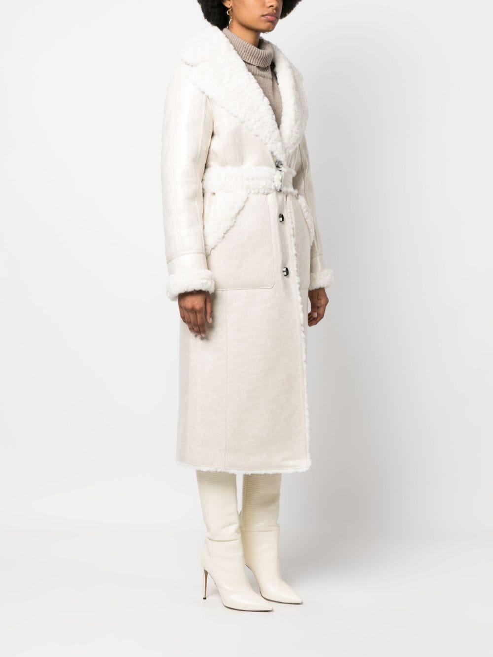 Shop Urbancode Notched-lapels Belted-waist Coat In White