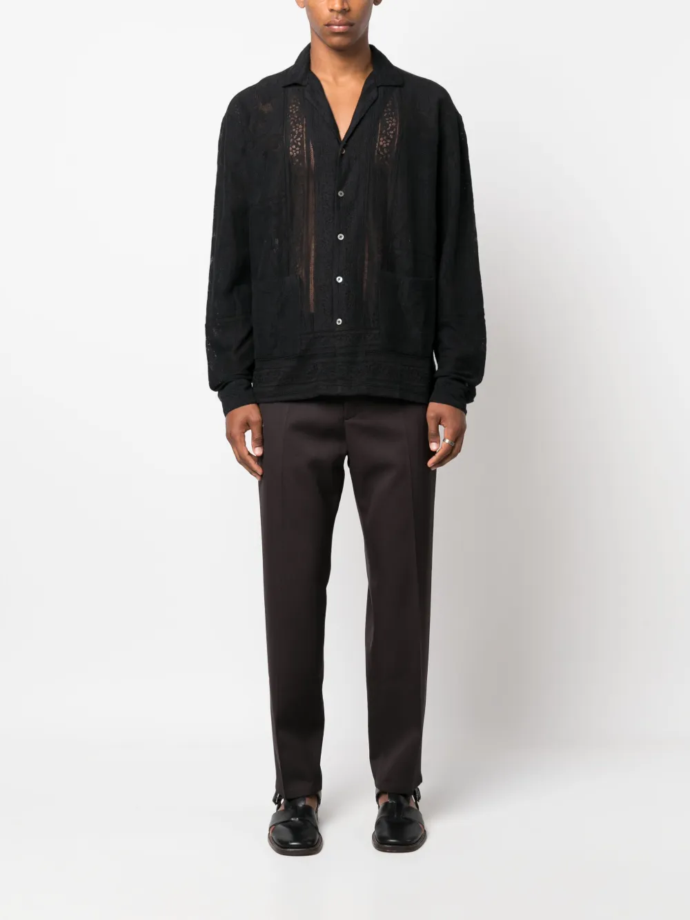 Baziszt Layal floral-lace shirt - Zwart