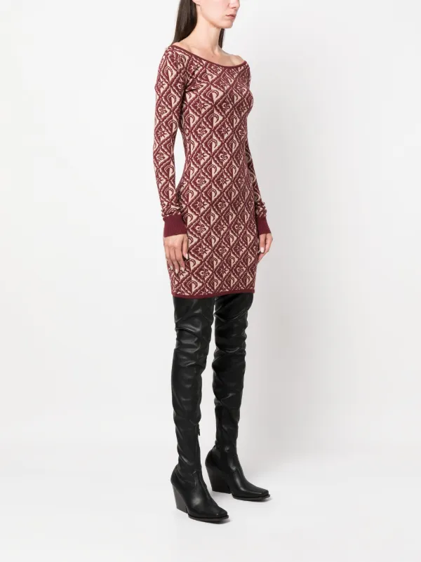 【MARINE SERRE】Moon Jacquard Knit Mini Dress（送料込み） Marine Serre Moon Diamant-jacquard Minidress | Red | FARFETCH