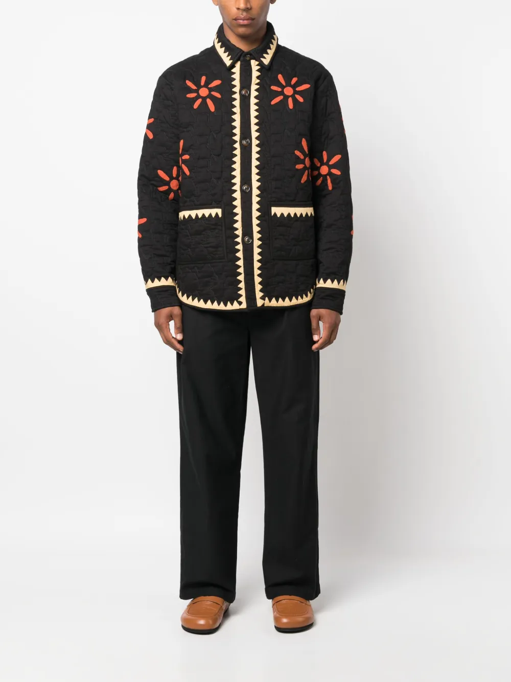 Baziszt graphic-print quilted shirt jacket - Zwart
