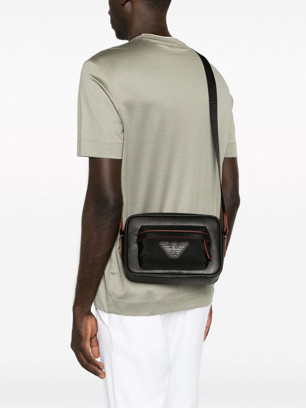 Shop Emporio Armani Logo-patch Messenger Bag In Black