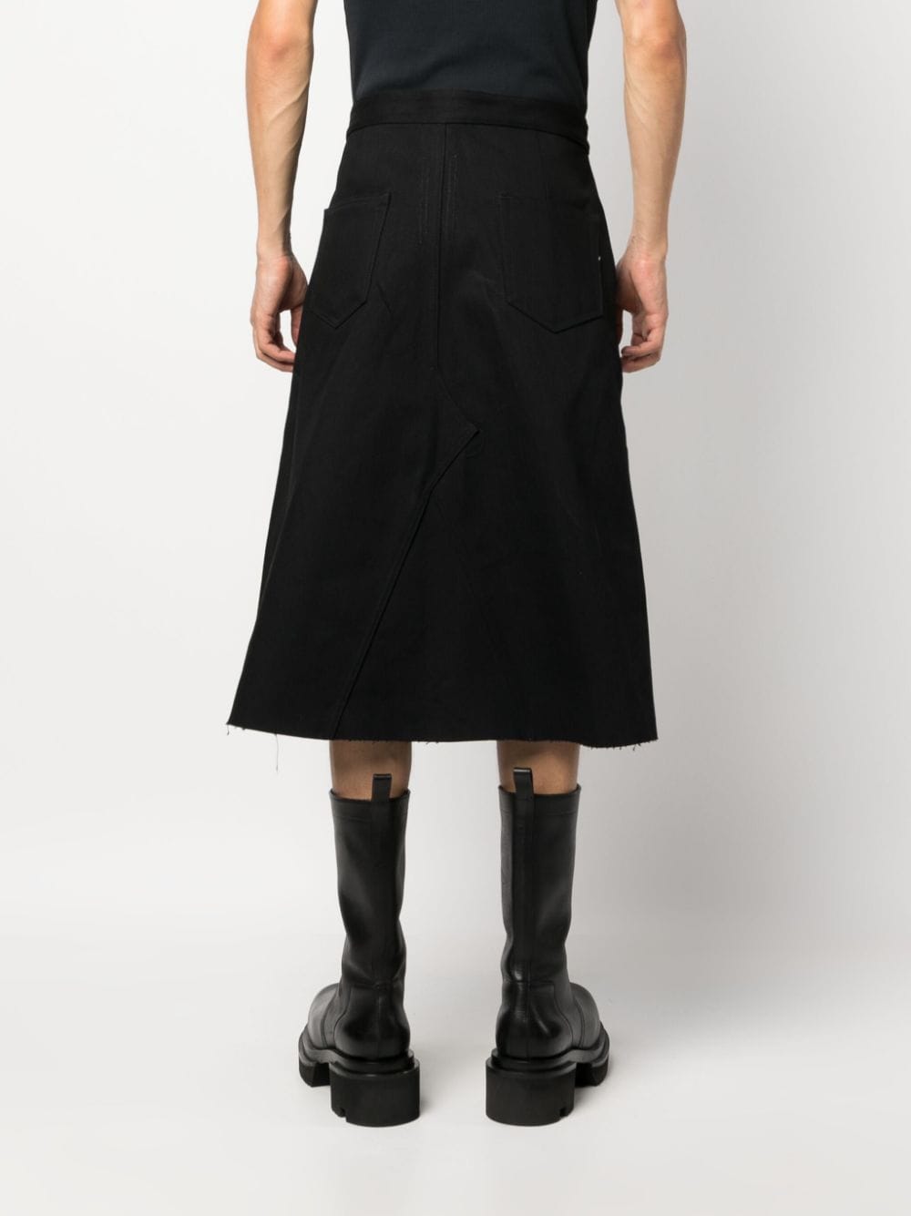 Shop Rick Owens Distressed-finish Knee-length Denim Skirt In Black