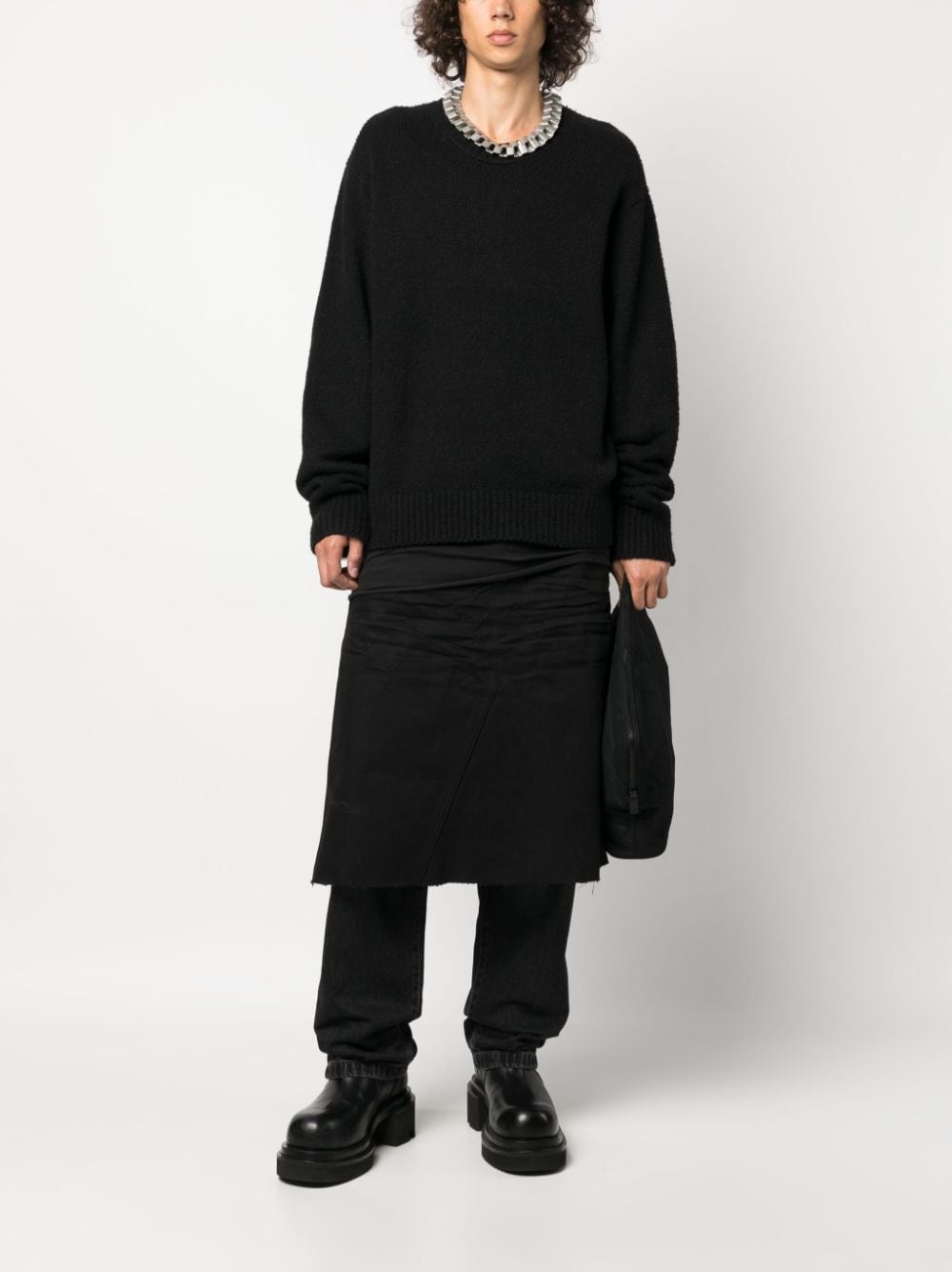 Shop Rick Owens Distressed-finish Knee-length Denim Skirt In Black