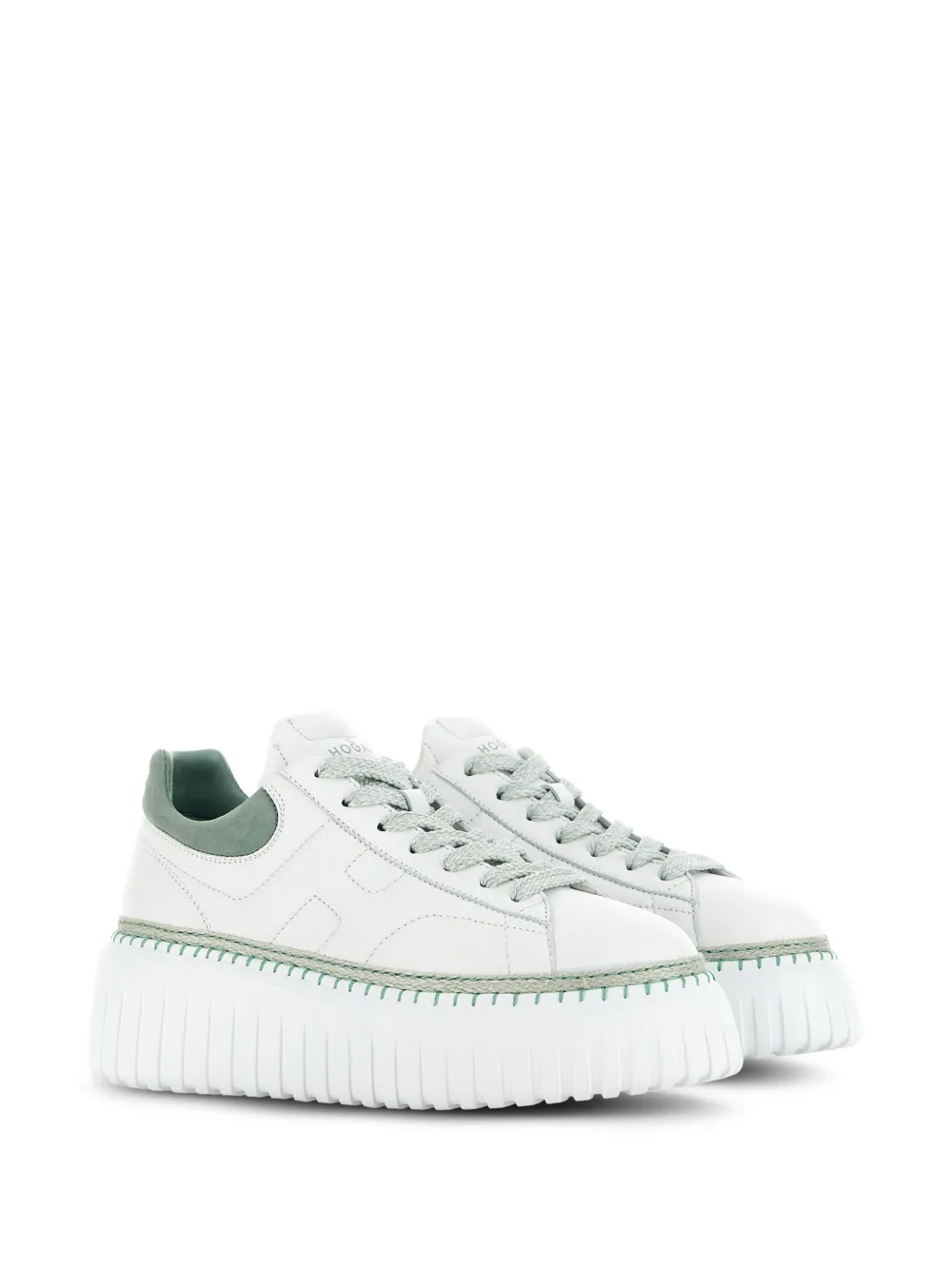 Shop Hogan H-stripes Leather Sneakers In White