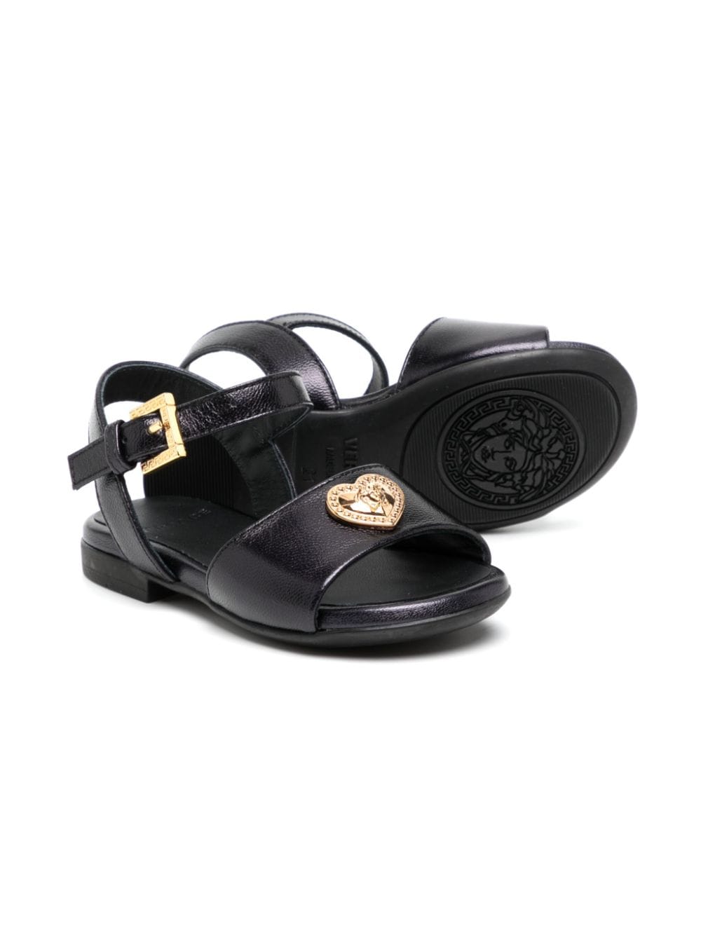 Shop Versace Heart Medusa Leather Sandals In Black