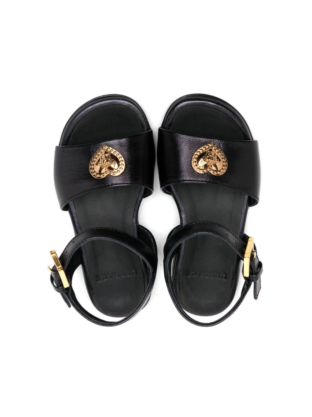 Shop Versace Heart Medusa Leather Sandals In Black