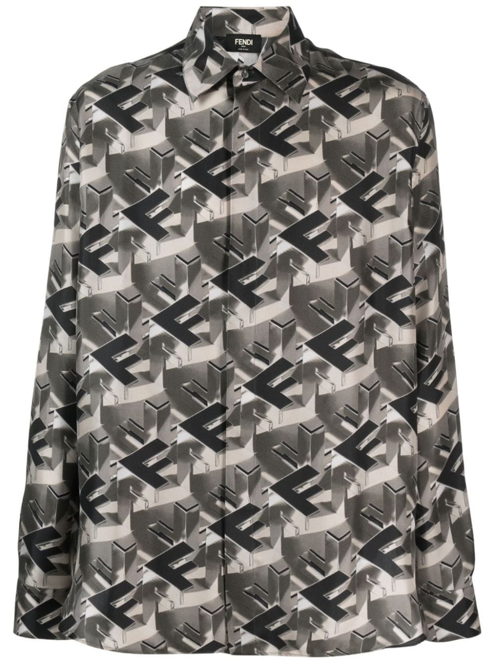 Shop Fendi Monogram-print Silk Shirt In Grey