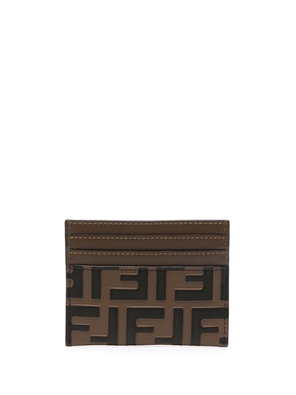 Shop Fendi Ff Diamonds Leather Cardholder In Brown