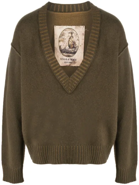 Ziggy Chen plunging V-neck wool jumper