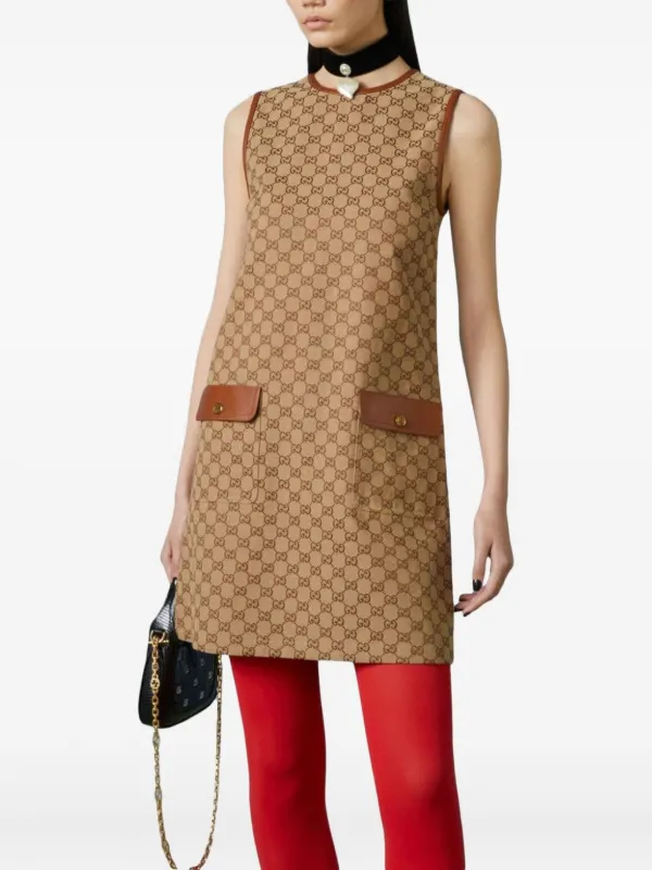 ワンピース GUCCI SS25 GG Supreme fabric mini dress (820404Z8BZA 2190) Gucci GG Supreme Sleeveless Minidress | Brown | FARFETCH CA