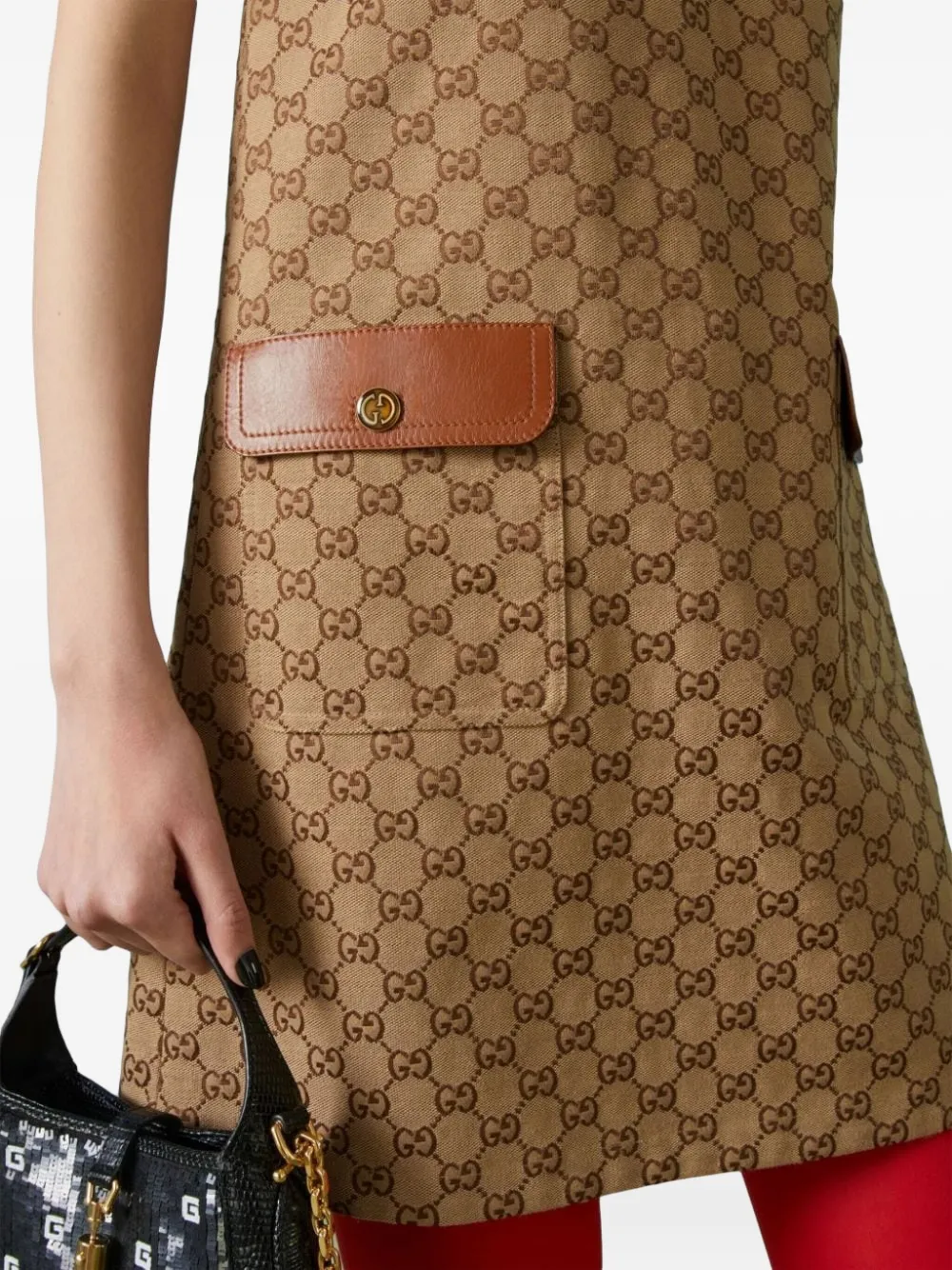Gucci GG Supreme Sleeveless Minidress in Brown, view 5