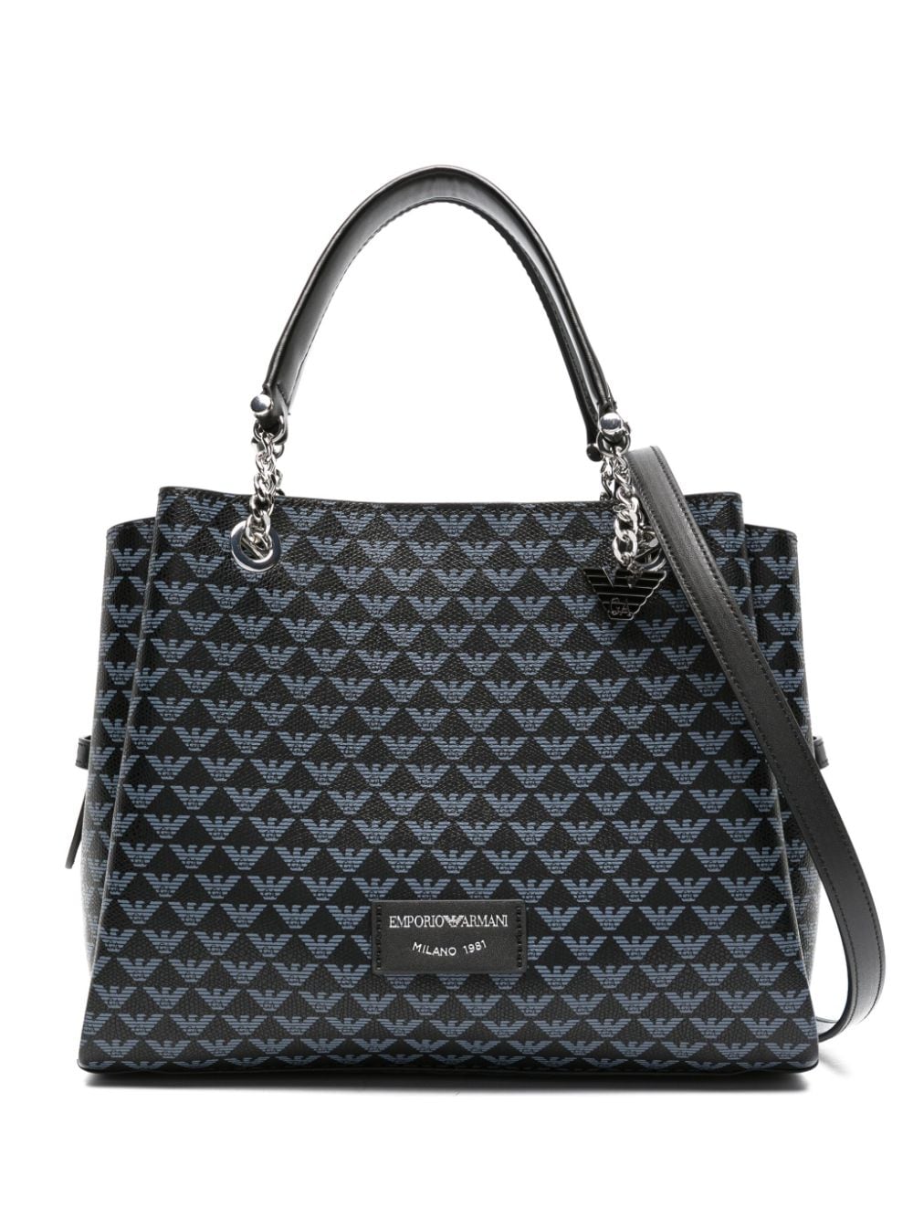 Emporio Armani Logo-patch Monogram-print Tote Bag In Schwarz