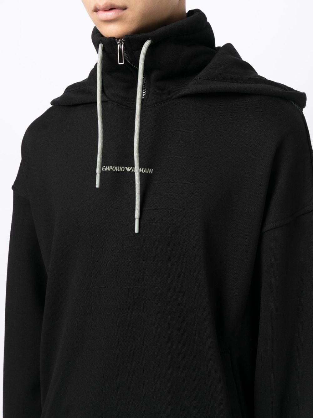 Shop Emporio Armani Logo-print Cotton Hoodie In Black