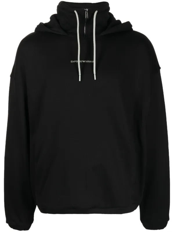 Emporio Armani logo print Cotton Hoodie Black FARFETCH SG