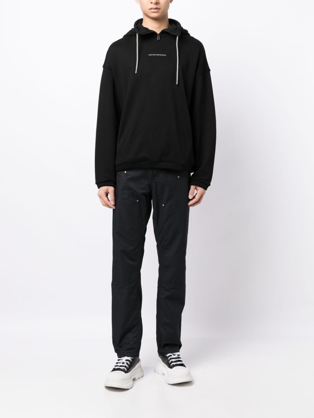 Shop Emporio Armani Logo-print Cotton Hoodie In Black