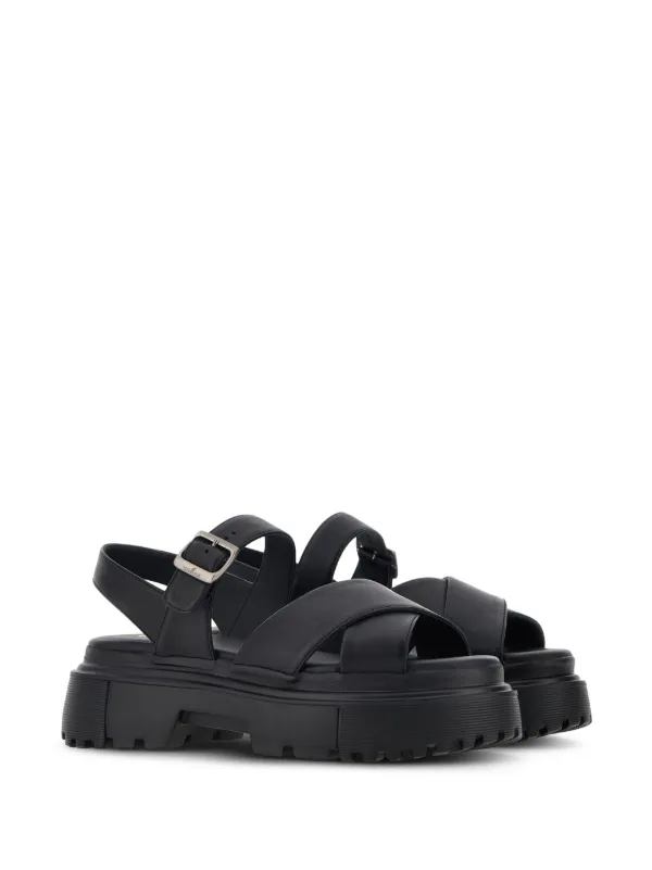 Hogan crossover-straps Flat Sandals | Black | FARFETCH JO