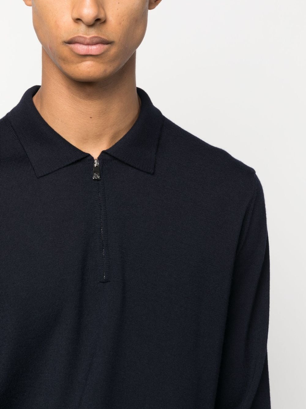 Shop Corneliani Zip-up Virgin-wool Polo Shirt In Blau