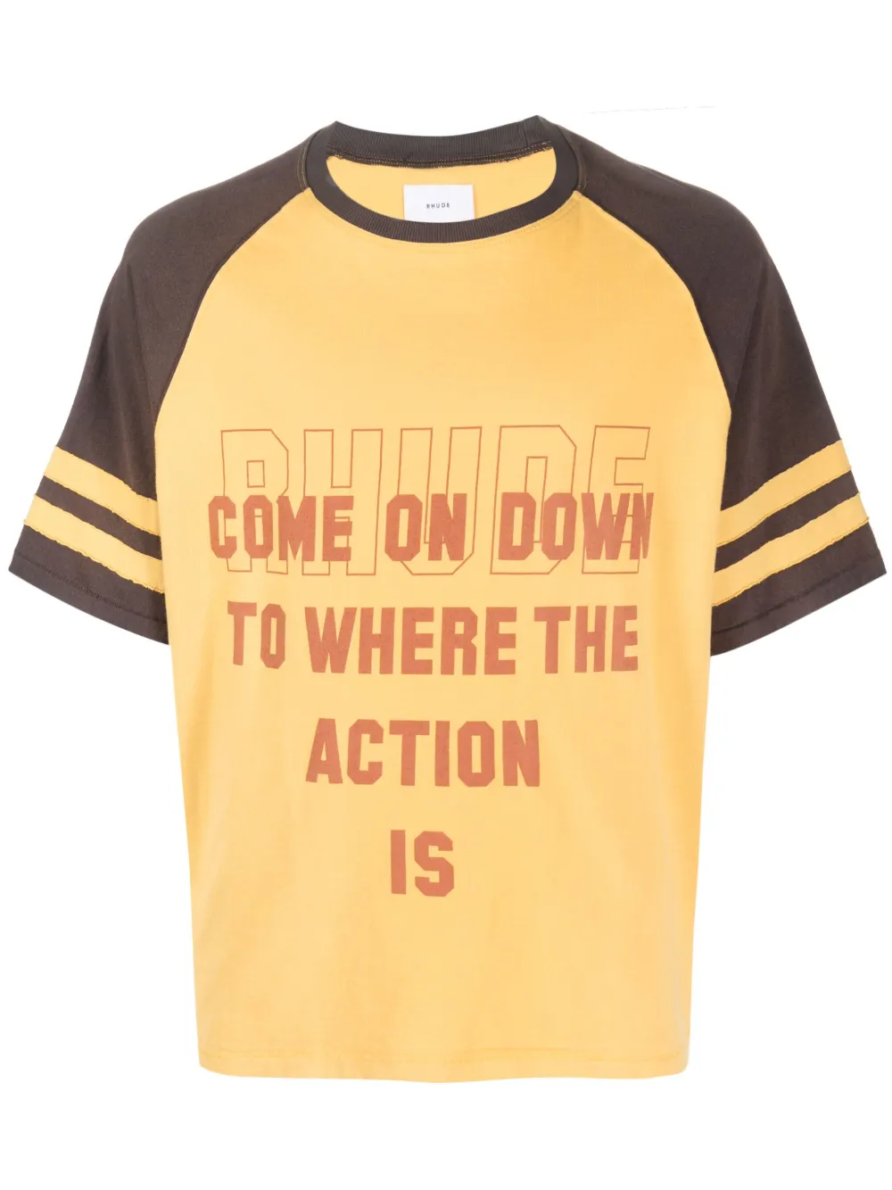 RHUDE SLOGAN-PRINT CONTRAST-SLEEVE T-SHIRT