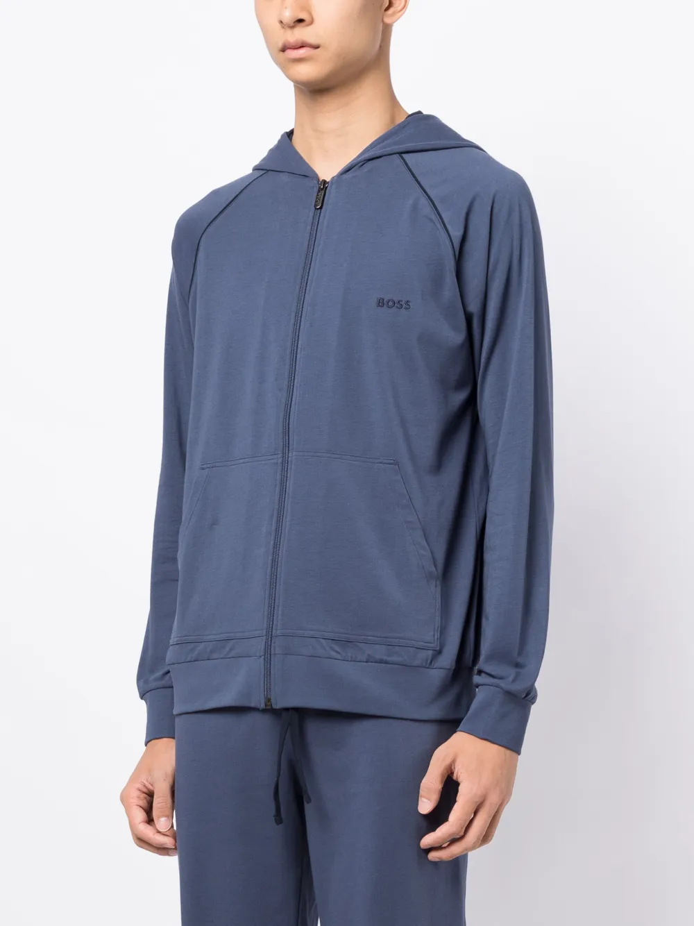 BOSS Hoodie met geborduurd logo Blauw