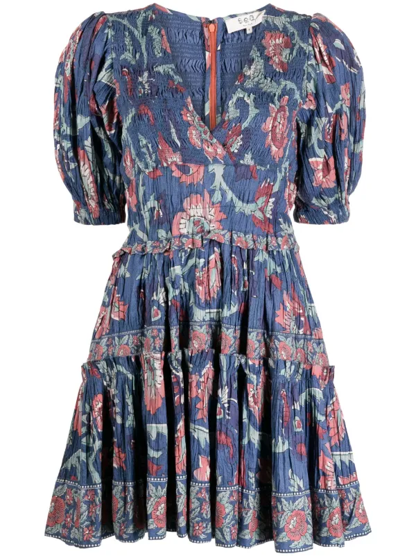 Sea Rory Puff-Sleeve Minidress - Blue