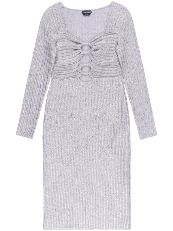 Tom Ford Cut-out Detailing Ribbed-knit Dress in Grey