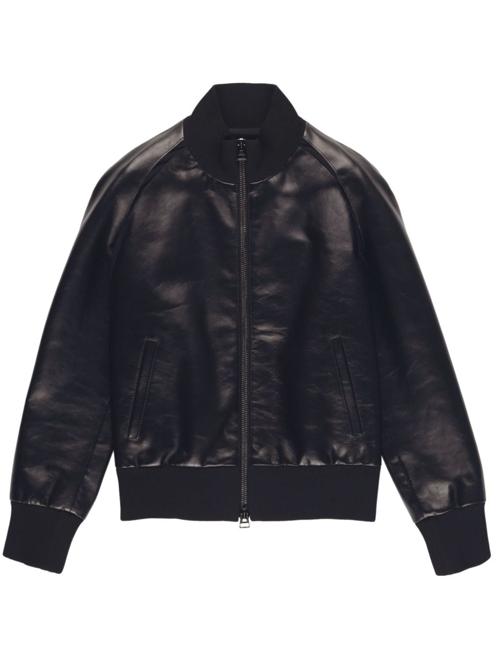 Shop Tom Ford Embossed-logo Leather Bomber Jacket In Black