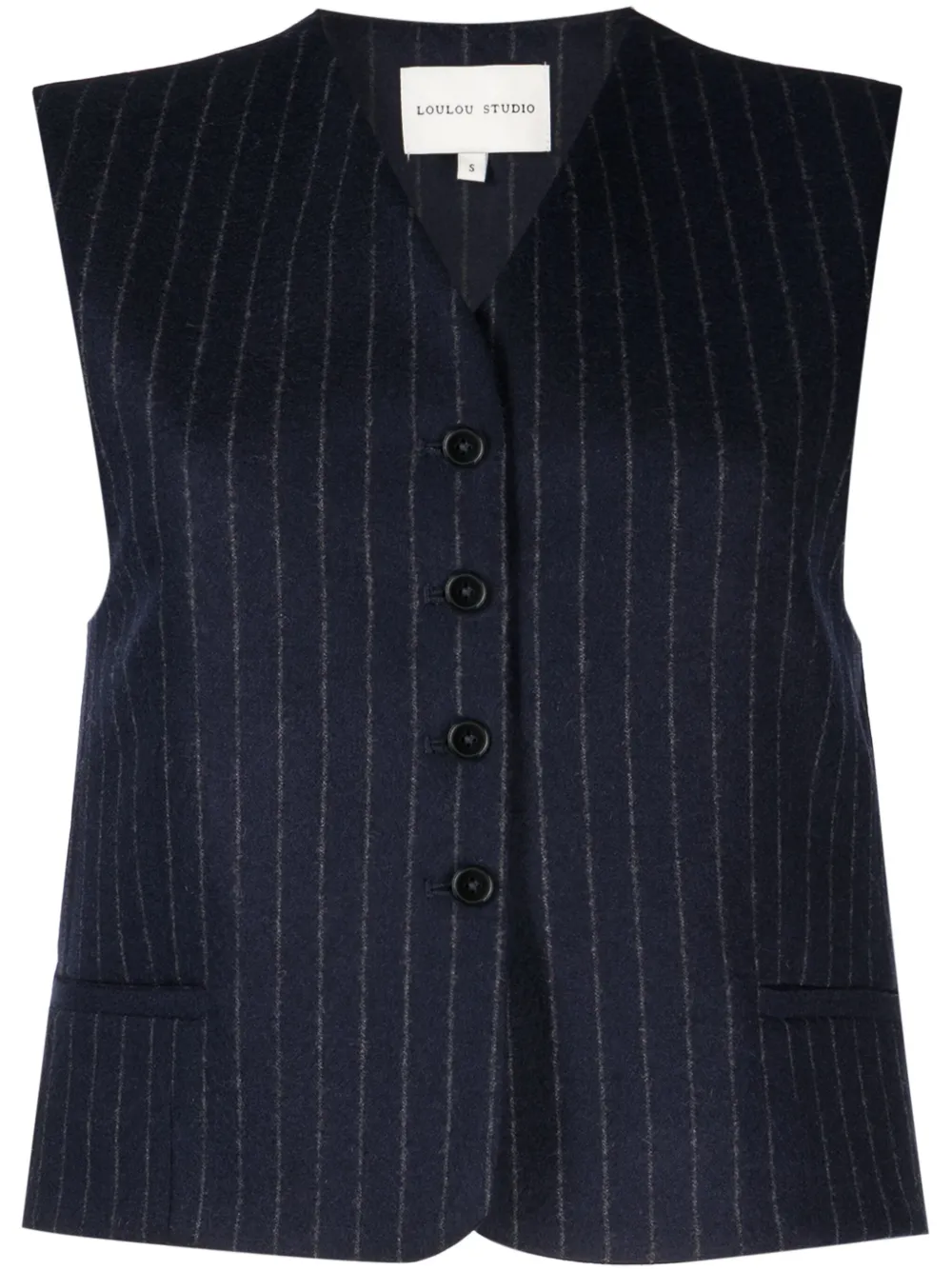 Loulou Studio Gilet met krijtstreep Blauw