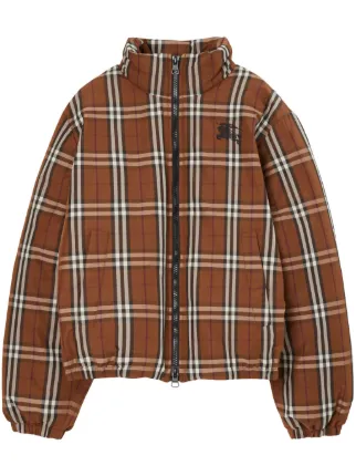 Burberry Dark Birch check zip up Puffer Jacket Farfetch