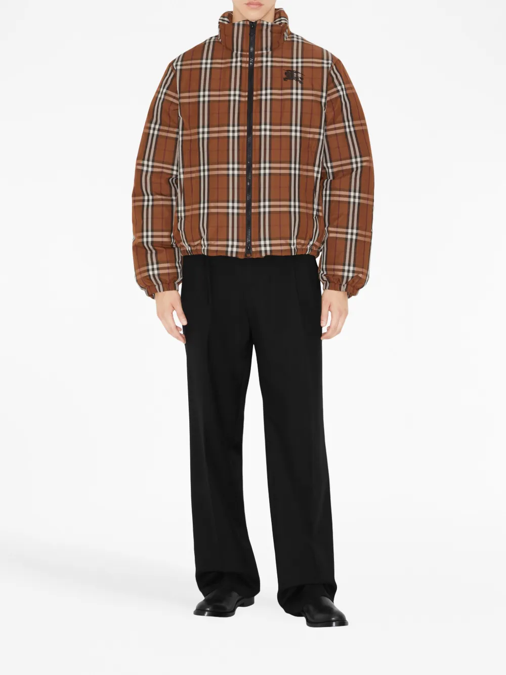 Burberry Dark Birch-check zip-up puffer jacket - Bruin
