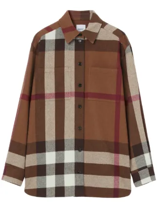 Burberry Haymarket Check pattern Flannel Shirt Brown FARFETCH