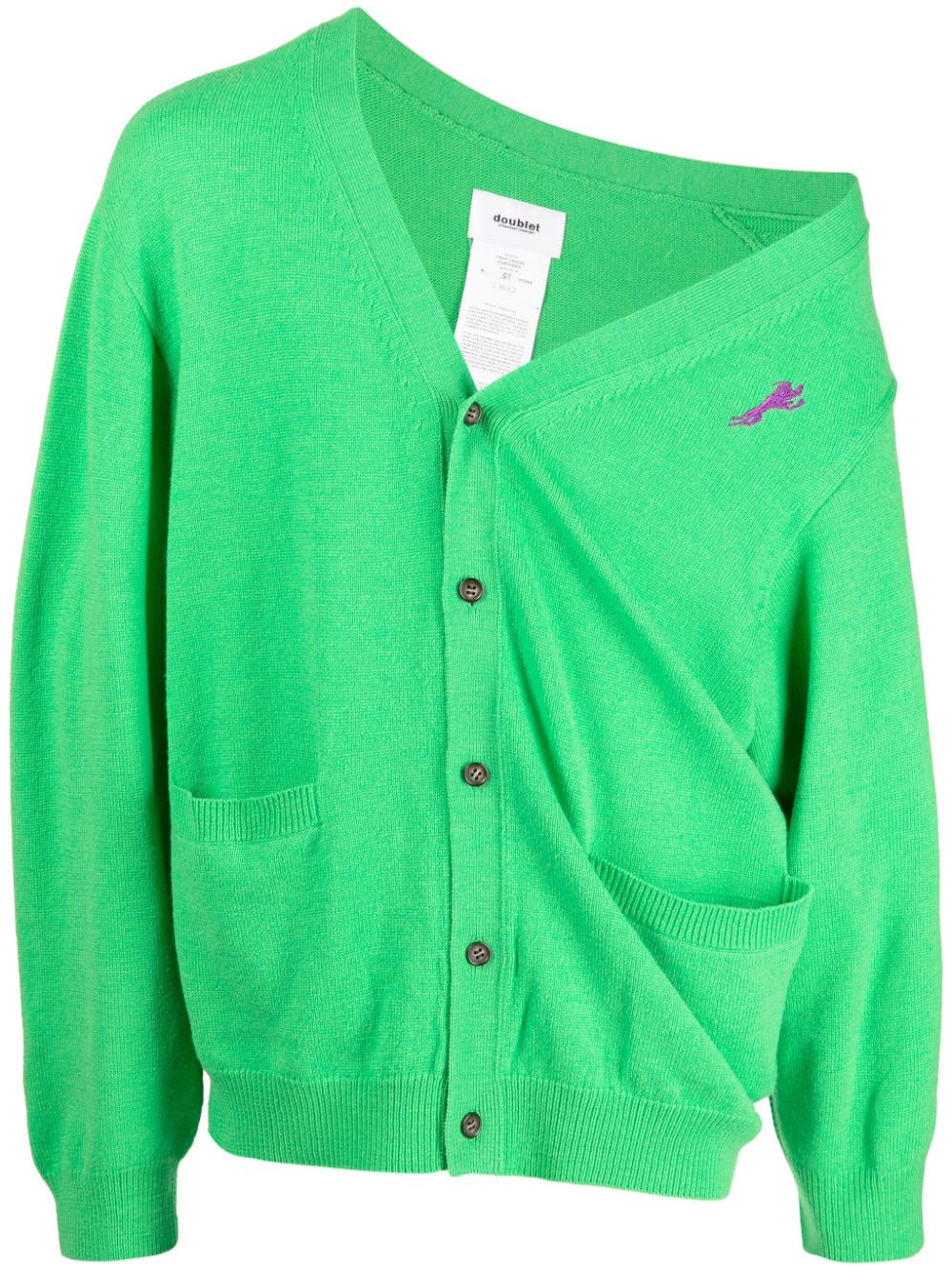 Doublet Logo-embroidered Wool Cardigan In Green